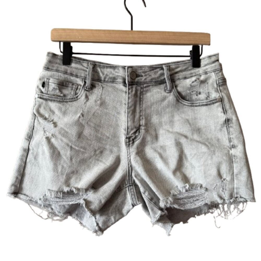 Women's L Judy Blue Gray Distressed Jean Shorts - Picture 1 of 6